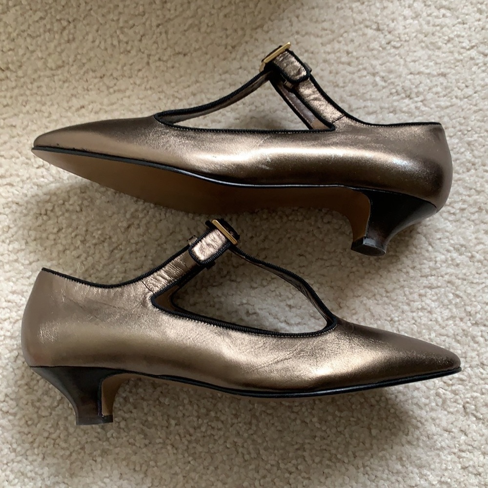 MARNI “Dorsey” T-strap kitten heel metallic leather shoes - Picture 2 of 11